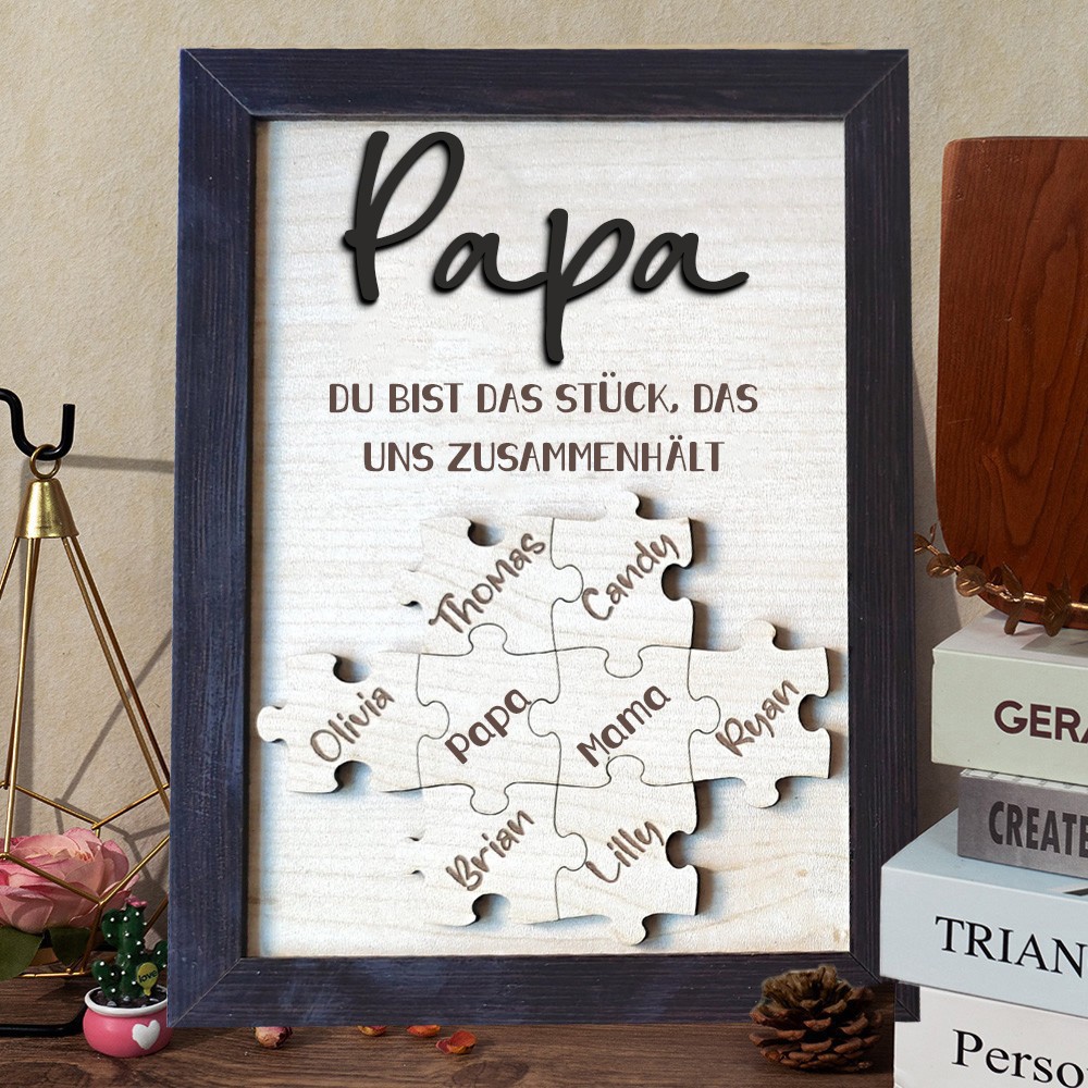 Personalisiertes Familienschild aus Holz, PAPA Puzzle Schild, Einzigartige Geburtstagsgeschenke für Papa, individuelles Puzzle-Andenkenschild, Familiengeschenk für Opa, Vatertagsgeschenk