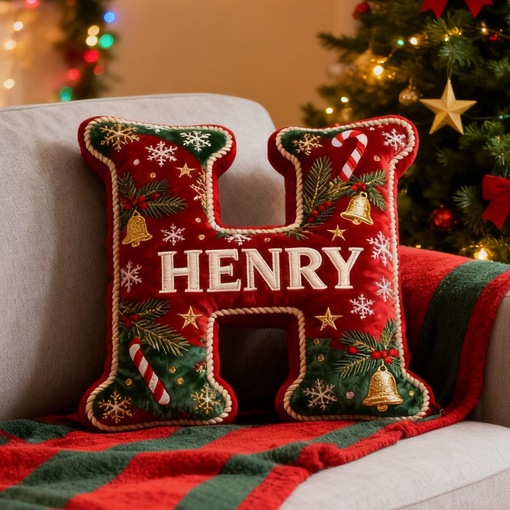 Personalisiertes Weihnachtskissen mit Buchstaben und individuellem Namen – Gemütliche Weihnachtsdeko – Geschenkideen zu Weihnachten