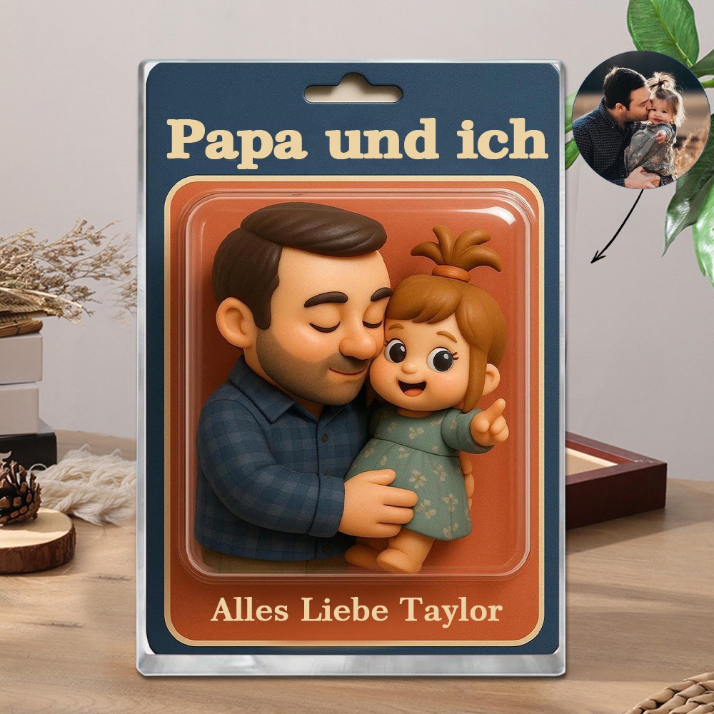 Personalisierter Foto-Acrylblock mit Aktivitätsfigur von Papa und Kind – ein einzigartiges Geschenk für Papa zum Vatertag
