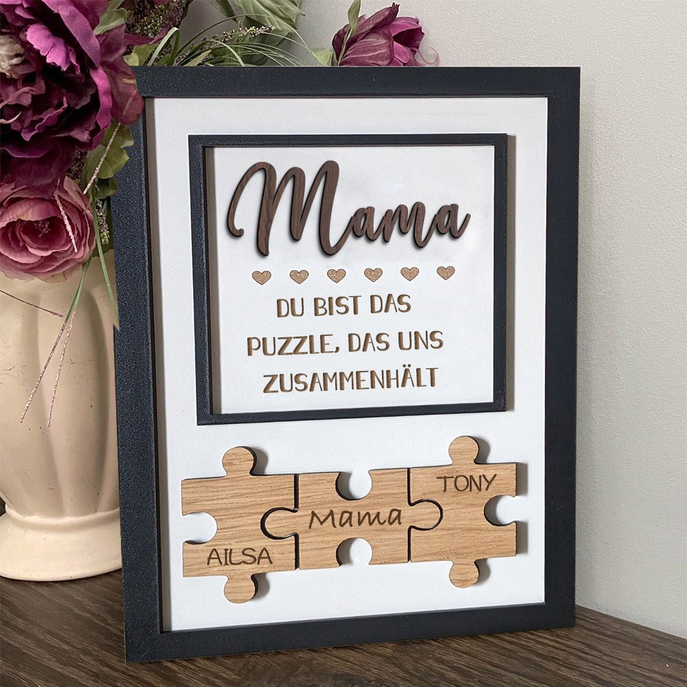Personalisiertes Holz-Puzzleteil-Schild für Mama mit eingravierten Kindernamen, einzigartiges Geschenk für Mama, Oma, Muttertagsgeschenk