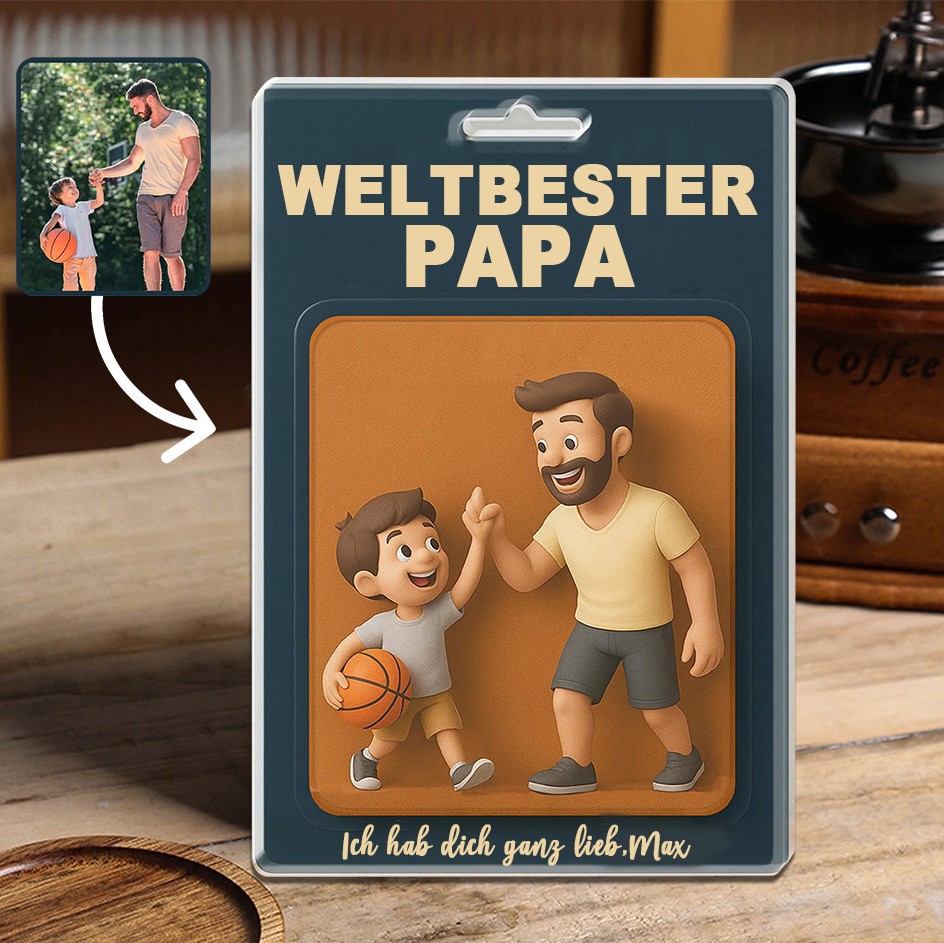 Personalisierter Foto-Acrylblock mit Aktivitätsfigur von Papa und Kind – ein einzigartiges Geschenk für Papa zum Vatertag
