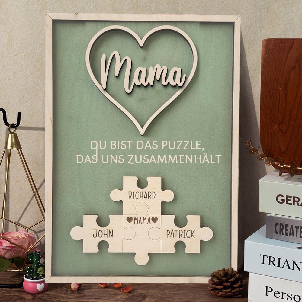 Personalisiertes Mama-Schild, Holz-Puzzle-Rahmenschild mit dem Namen des Kindes, personalisiertes Familiengeschenk, einzigartige Muttertagsgeschenkidee für Mama und Oma
