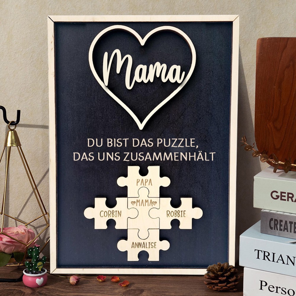 Personalisiertes Holz-Puzzleschild für Mama mit dem Namen des Kindes, individuelles Familienschild, einzigartiges Geschenk für Mama, Oma, Geschenkidee zum Muttertag