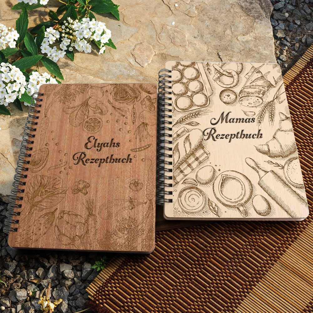 Personalisiertes Rezeptbuch mit Spiralbindung aus Holz – Geschenkidee für Mama und Oma zu Weihnachten
