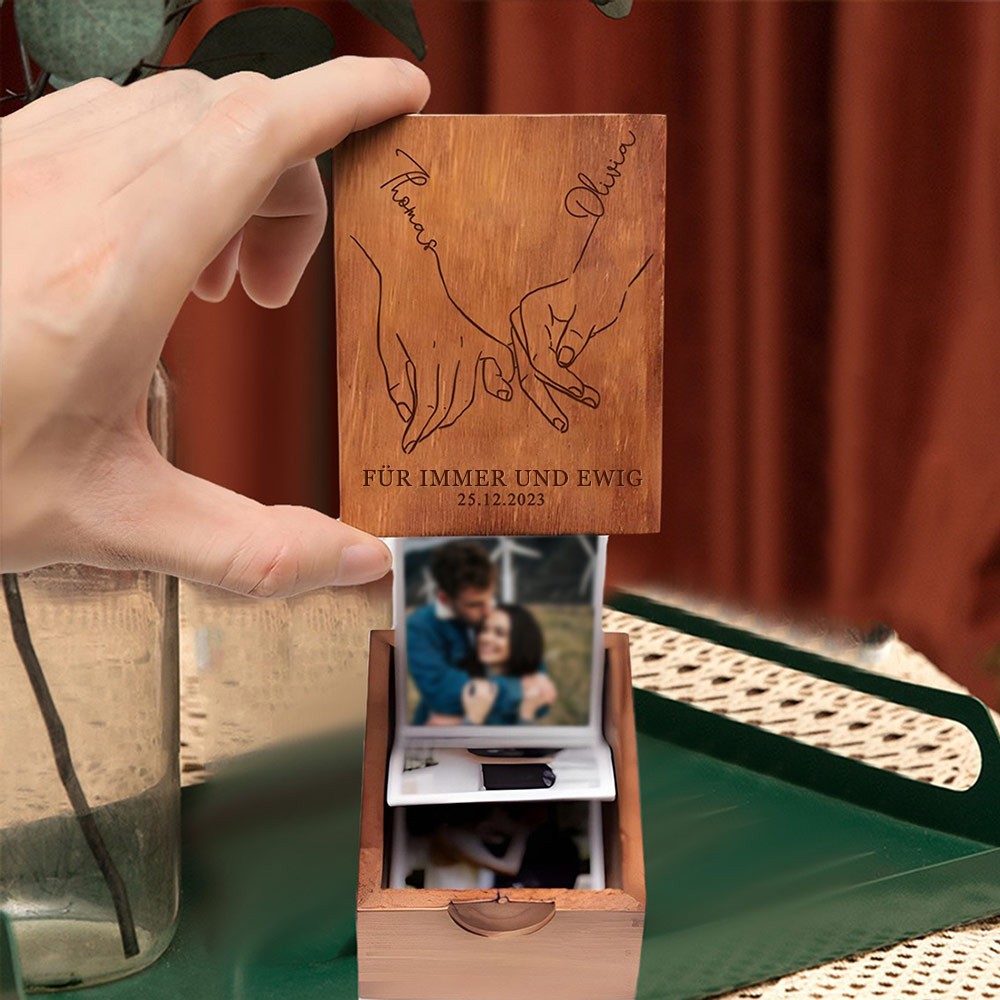Individuelle Fotoalbum-Box zum Herausziehen aus Holz für Paare, Geschenke zum Hochzeitstag, Geschenke für Sie, Ihn, Valentinstagsgeschenk für Paare
