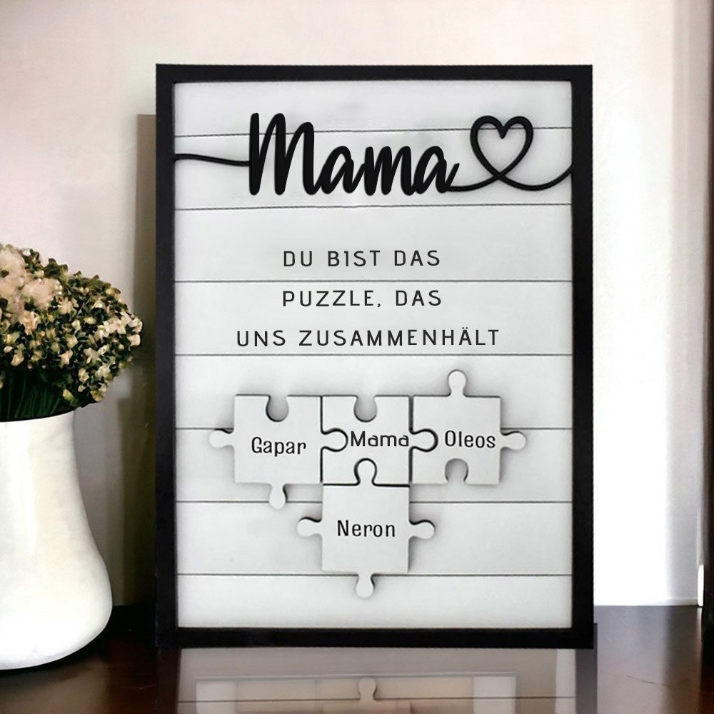 Benutzerdefiniertes Holz-Mutter-Puzzleteil-Schild mit Namen, Familien-Andenken, Geschenk für Mutter, Oma, einzigartige Geschenkideen zum Muttertag