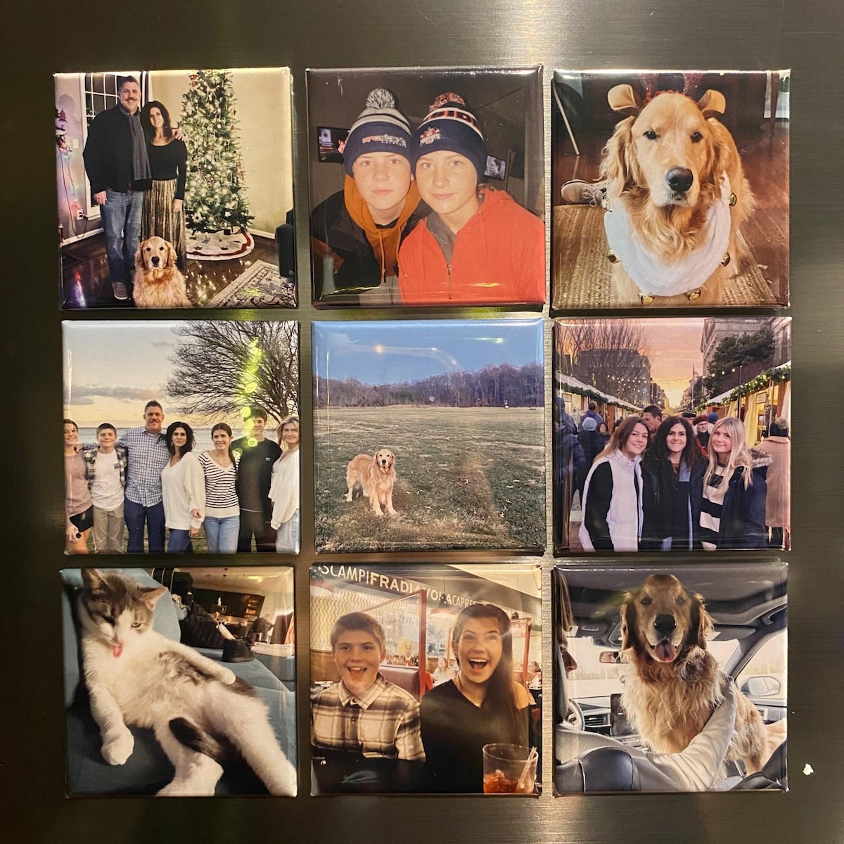 Personalisiertes Geschenk – 9 personalisierte Kühlschrankmagnete mit Familienfoto, 5 x 5 cm, einzigartiges Geschenk für Paare, Urlaubsgeschenk, Geburtstagsgeschenk für Tierliebhaber
