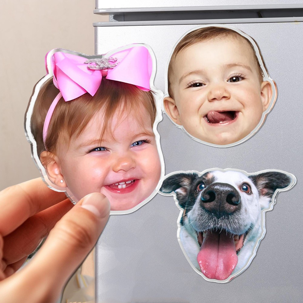 Personalisierter Kühlschrankmagnet mit Babygesicht, individueller lustiger Kühlschrankmagnet mit Hunde- und Katzenfoto, einzigartiges Geschenk für Mama, Muttertagsgeschenk für Oma