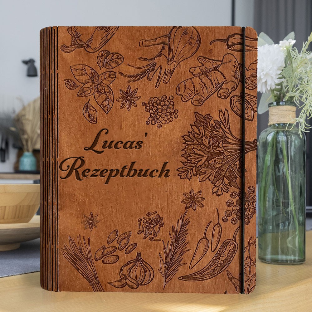 Personalisiertes Rezeptbuch aus Holz, leerer Ordner, individuell graviertes Notizbuch – Geschenkideen für Mama zu Weihnachten