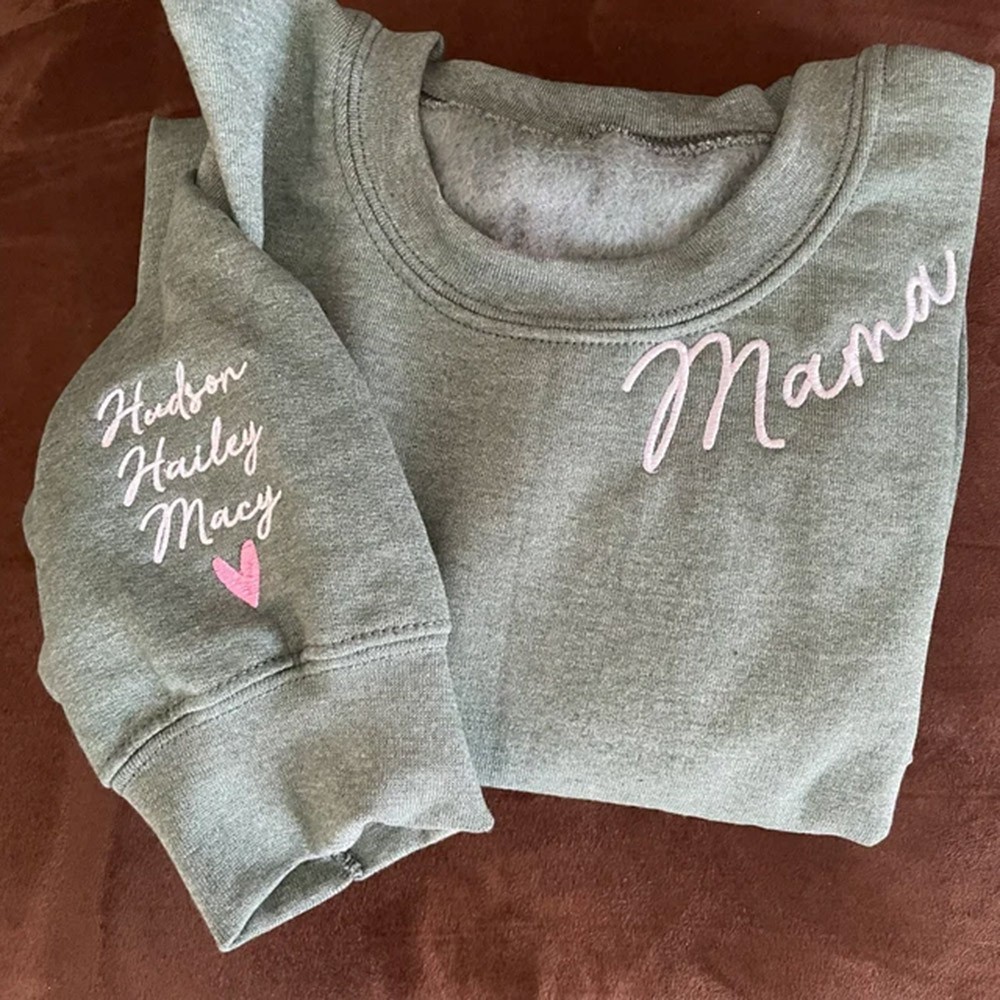Personalisierter Mama-Sweatshirt-Hoodie mit Stickerei und Namen auf dem Ärmel, einzigartige Geschenkideen zum Muttertag