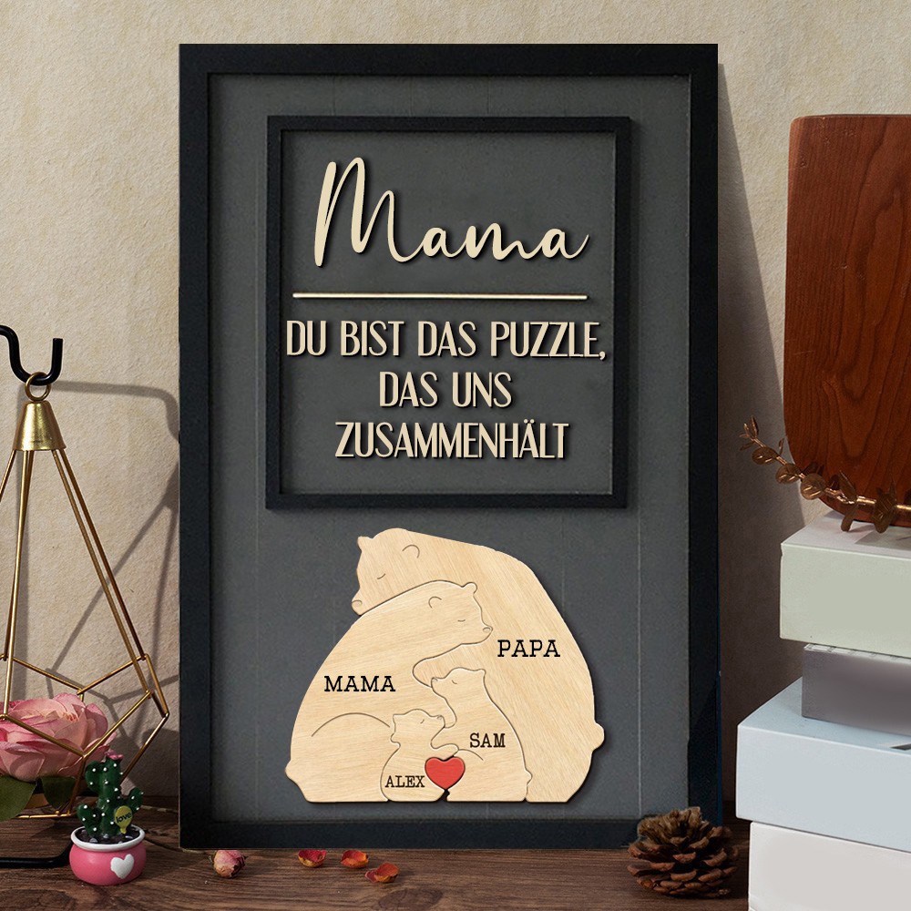 Personalisiertes Holzbär-Familien-Puzzleteilschild mit 2-7 Kindernamen, einzigartiges Geburtstagsgeschenk für Mama, Oma, Muttertagsgeschenkideen, neue Mama, Holzrahmengeschenke