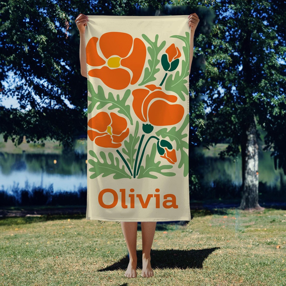 Personalisiertes Retro Blumen Strandtuch mit Namen, Individuelles Strandtuch für Junggesellinnenabschiede, Passendes Brautjungfernhandtuch, Sommerurlaubsgeschenk für Mädchen