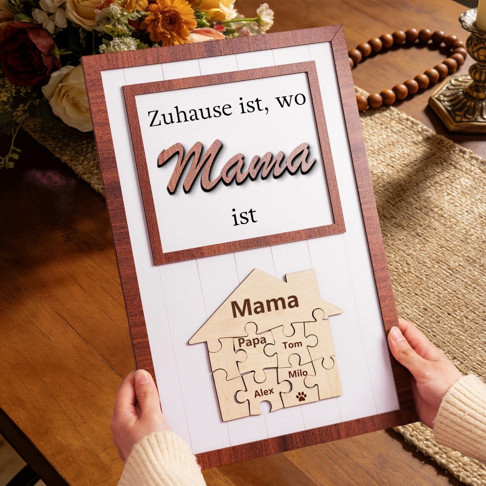 Mama, du bist das Puzzleteil, das uns zusammenhält – personalisiertes Namensschild mit Puzzleteil und Kindernamen – Geschenkidee zum Muttertag