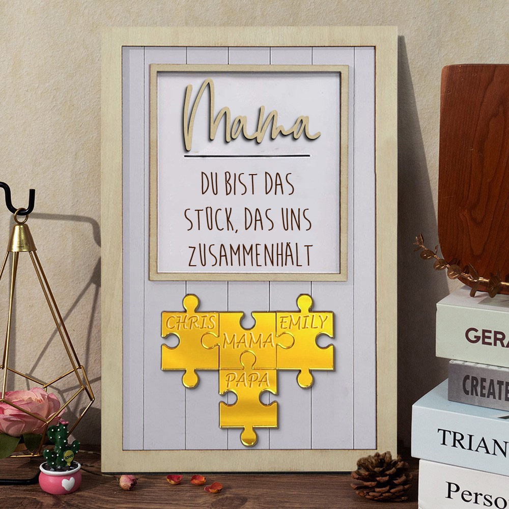 Personalisiertes Holzpuzzleteilschild für die Familie Mama mit Acryl-Kindernamen, einzigartiges Geburtstagsgeschenk für Mama, Oma, Muttertagsgeschenkideen, Schwangerschaftsgeschenk