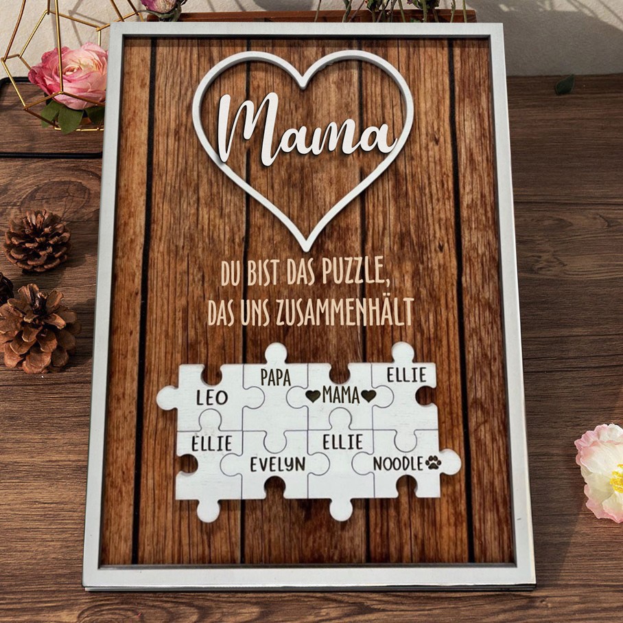 Personalisiertes Familien-Puzzleteil-Schild aus Holz mit den Namen der Kinder, einzigartiges Geburtstagsandenken für Mama und Oma, Geschenkideen zum Muttertag, Geschenk zur Geburt