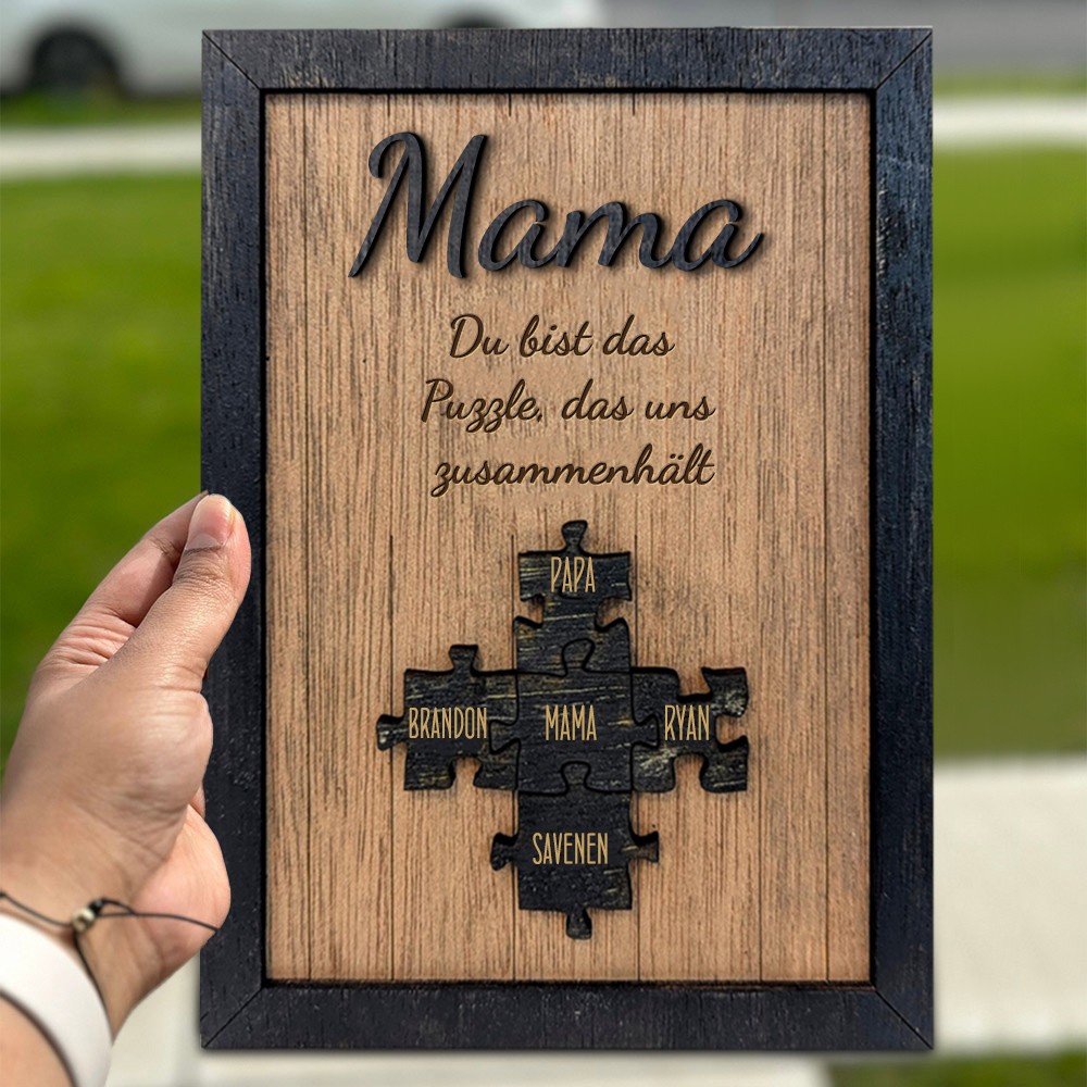 Personalisierter Holzpuzzlerahmen "Mama, du bist es, der uns zusammenhält" mit Namenslogo, einzigartige Wahl für Mama, Oma und Muttertagsgeschenk