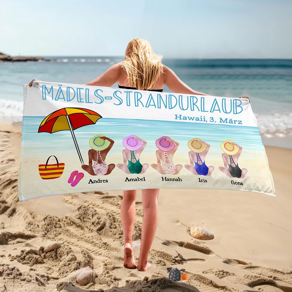 Personalisiertes Strandtuch für Mädchen mit Namen, individuelles Handtuch mit Ihrem eigenen Charakter, Geschenkidee für die beste Freundin, Urlaubsgeschenk.
