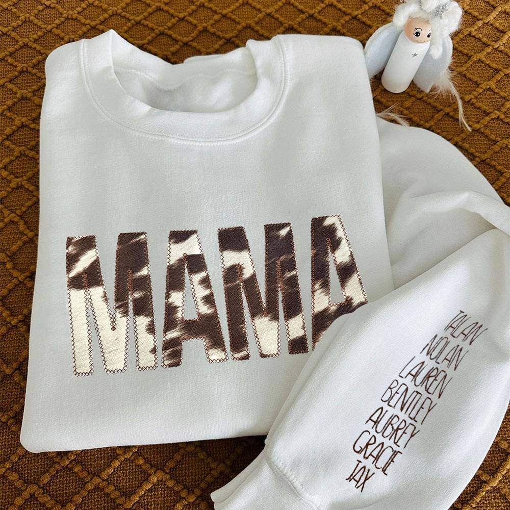Besticktes Mama Kuh Print Sweatshirt,Hoodie Geschenke für Sie,Mama Sweatshirt,Mama Crewneck,Applikiertes Sweatshirt,Kuh Prints,Muttertagsgeschenk