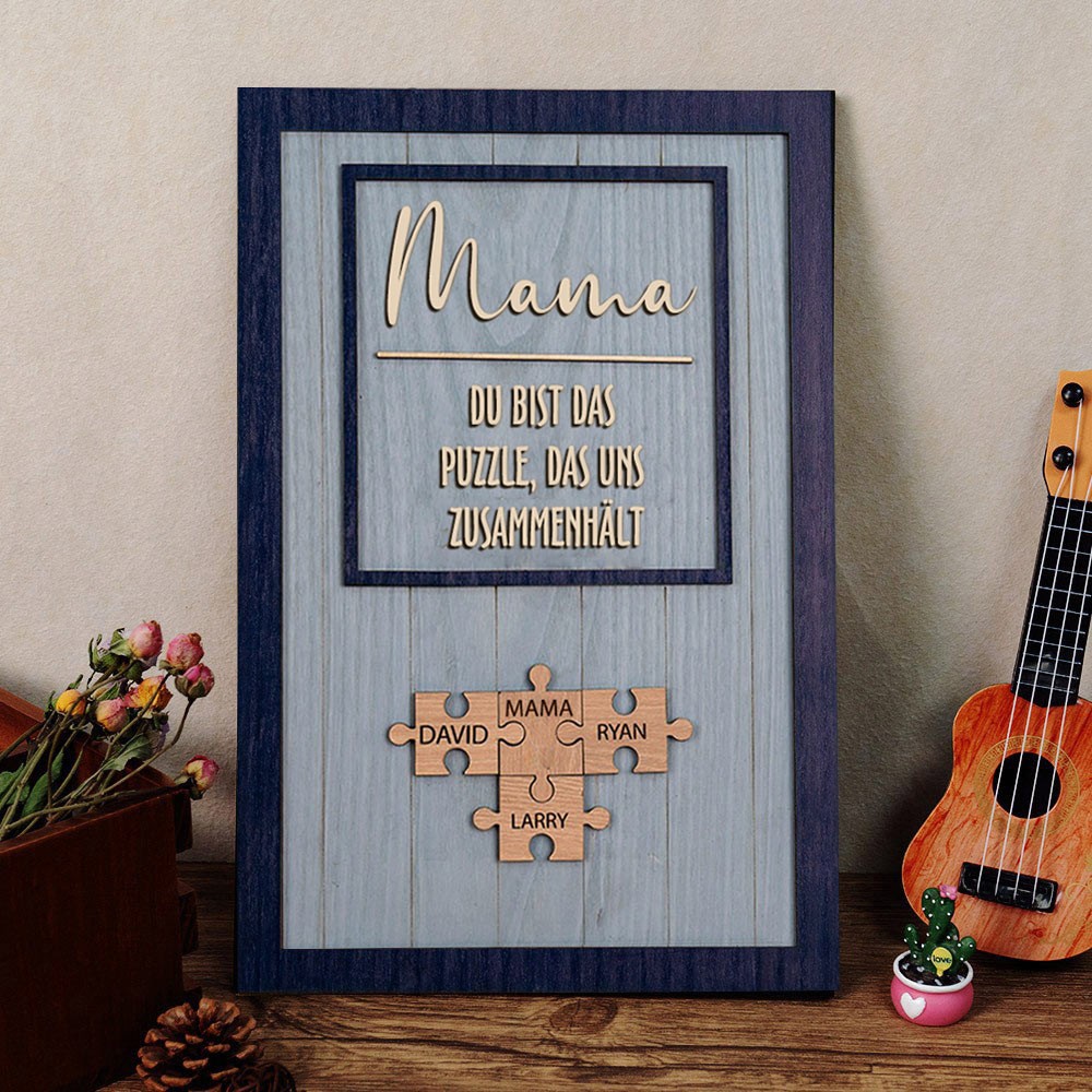 Personalisiertes Mama-Puzzleteile-Holzrahmenschild mit Kindernamen, einzigartiges Familiengeschenk für Mama, Oma, Muttertagsgeschenkideen