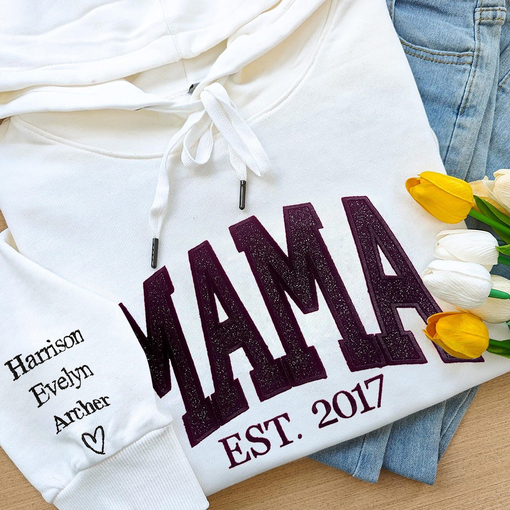 Besticktes Glitzer Mama Sweatshirt mit Kindernamen, Comfort Colors Mama Shirt, Mama Hoodie, Vintage Mama T-Shirt, Einzigartige Muttertagsgeschenkideen