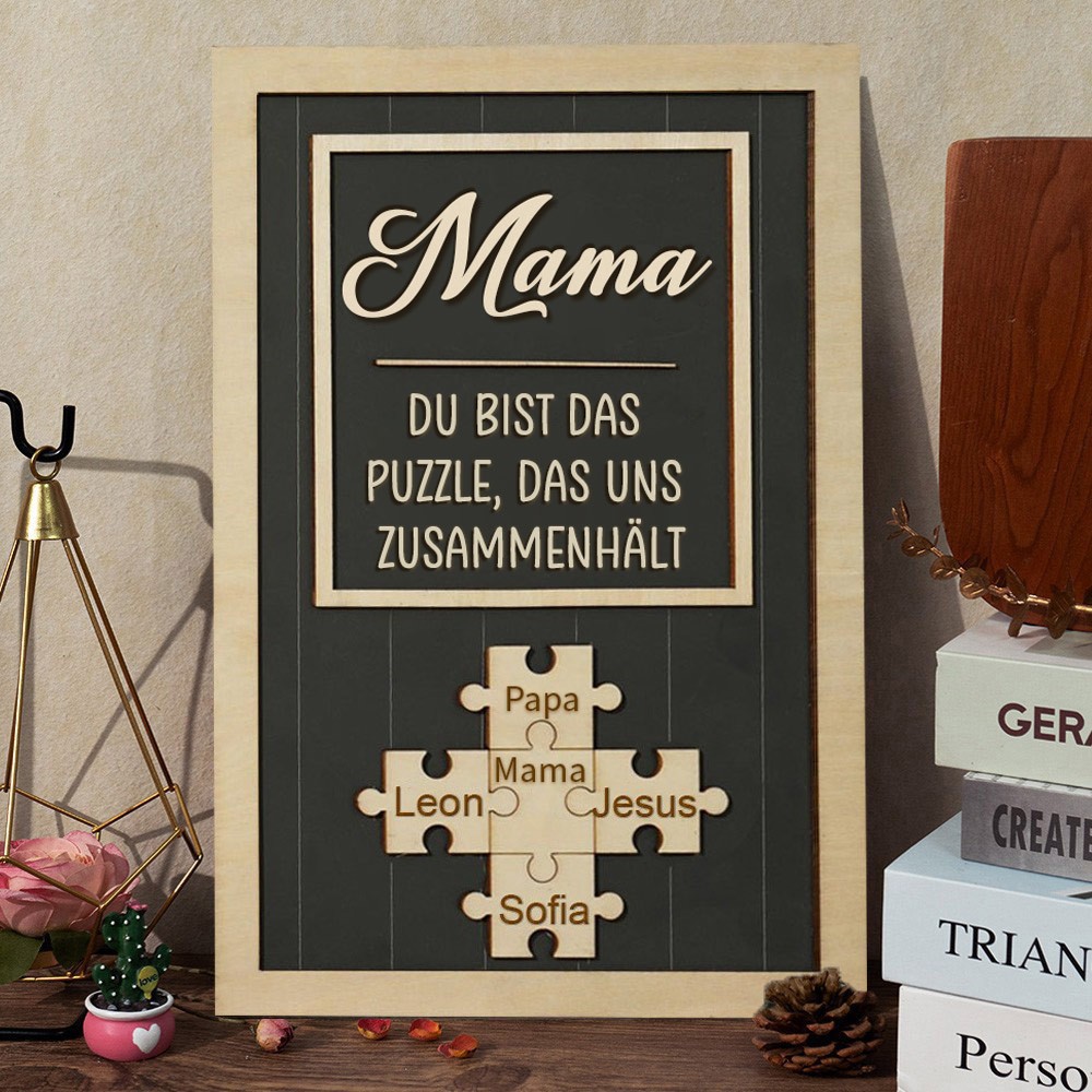 Personalisiertes Mutter-Puzzleteil-Schild aus Holz mit Kindernamen, einzigartiges Familiengeschenk für frischgebackene Mutter, Oma, besondere Geschenkideen zum Muttertag