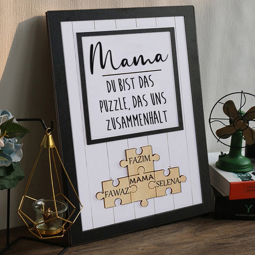 Benutzerdefinierte Mama Puzzleteile Holz Familienschild mit Kindernamen Besonderes Geschenk für frischgebackene Mama Oma Einzigartige Geschenkideen zum Muttertag