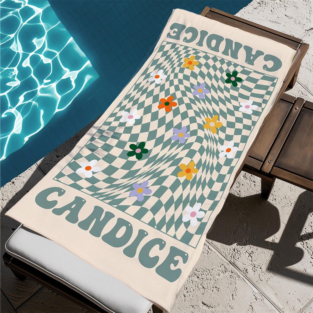 Retro Blumen Personalisiertes Strandtuch, Preppy Pooltuch mit Namen, Retro Multi Style Strandtuch, Geschenk für die beste Freundin, Junggesellinnenabschied