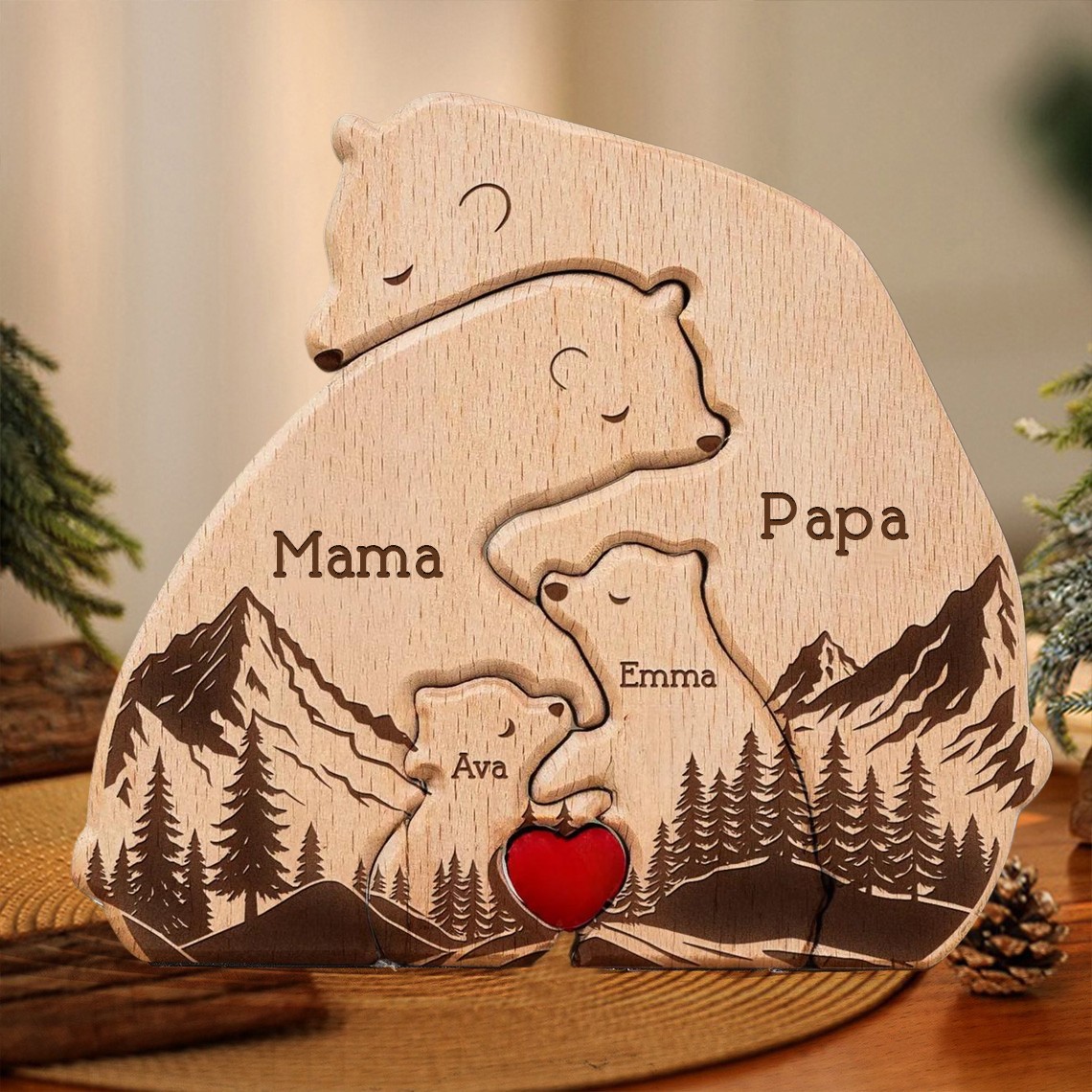 Umarmungsbär Familie Neue Version, Personalisiertes Bären Familienpuzzle aus Holz, Muttertagsgeschenk Vatertagsgeschenk, Tierfamilienpuzzle Dekor