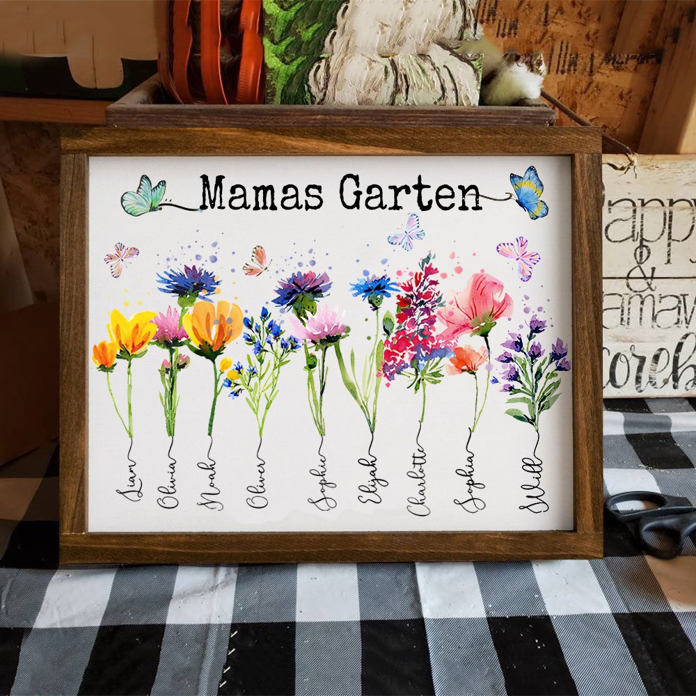 Personalisierter Geburtsblumenrahmen „Mamas Garten“ – Familienerinnerung, Geschenkidee für Mama, Oma, Muttertagsgeschenk