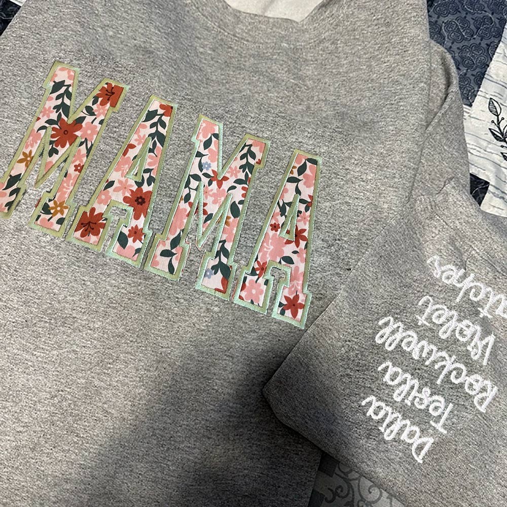 Benutzerdefinierte bestickte Mama Sweatshirt Hoodie mit Kinder Namen auf Ärmel Muttertag Geschenk