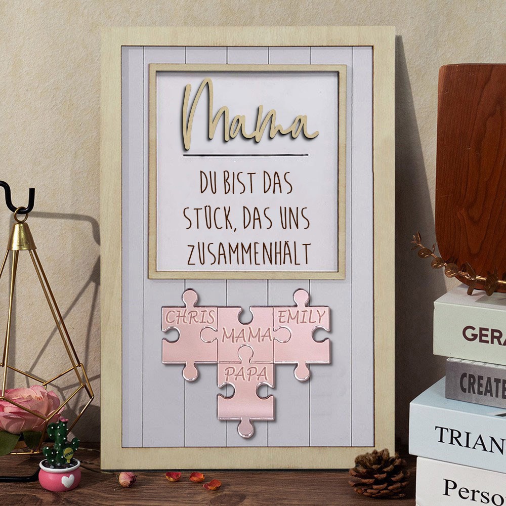 Personalisiertes Familienschild aus Holz für Mama, Puzzleteilschild mit Acryl-Kindernamen, einzigartiges Geburtstagsgeschenk für Mama, Oma, Babyparty-Geschenk, Muttertagsgeschenkideen