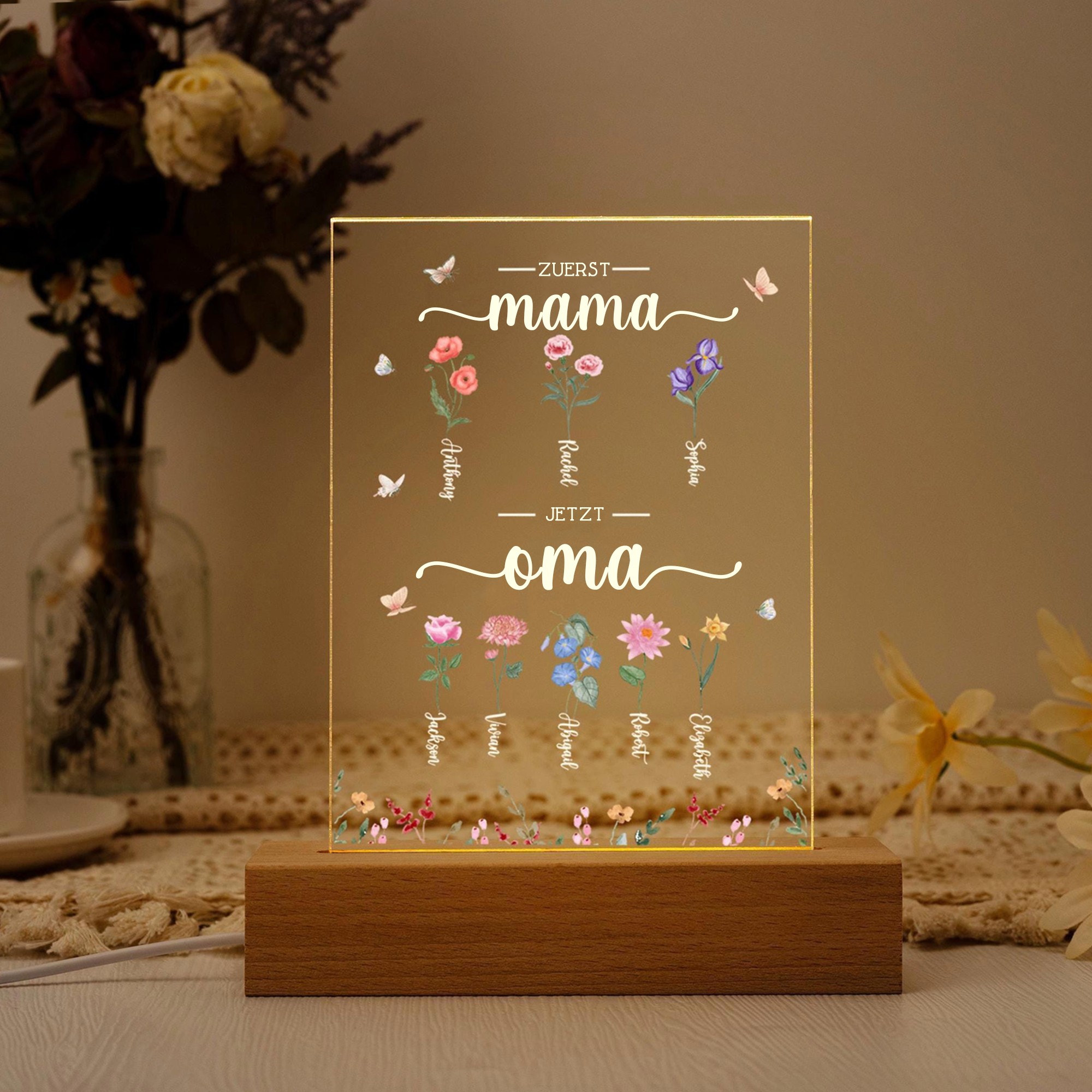 Personalisiertes Garten-Nachtlicht für Mama und Oma, Geburtstags-Monats-Licht, Muttertagsgeschenk, Geschenk für Mama, Oma, Babysitter und Großmütter.