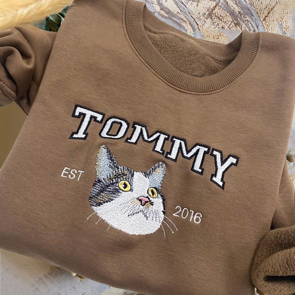 Benutzerdefiniertes Haustier-Katzenporträt mit Foto, besticktes Sweatshirt, personalisierte Katzengeschenke, einzigartige Geschenke für Katzenliebhaber, Weihnachtsgeschenk