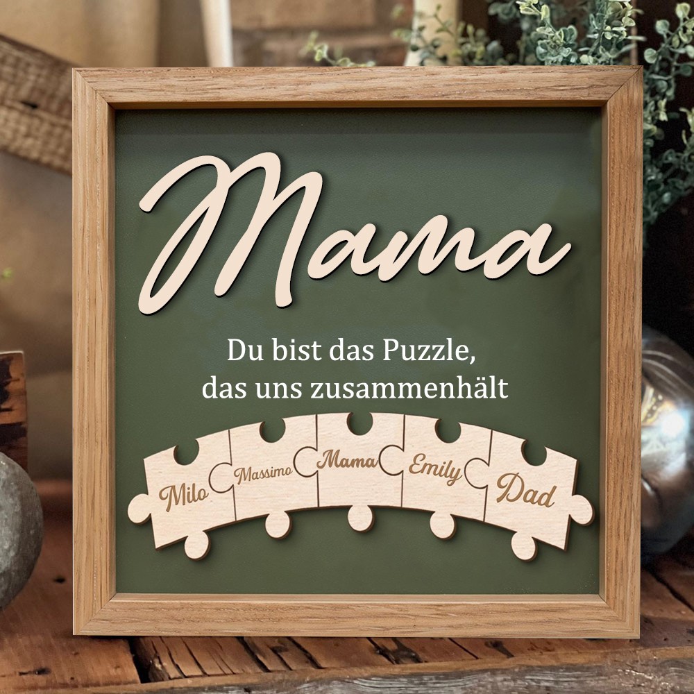 Personalisierte Mama, du bist das Band, das uns zusammenhält, Puzzleteile, Logo mit Kindernamen, einzigartiges Geschenk für Mama, Oma, Geschenkidee zum Muttertag