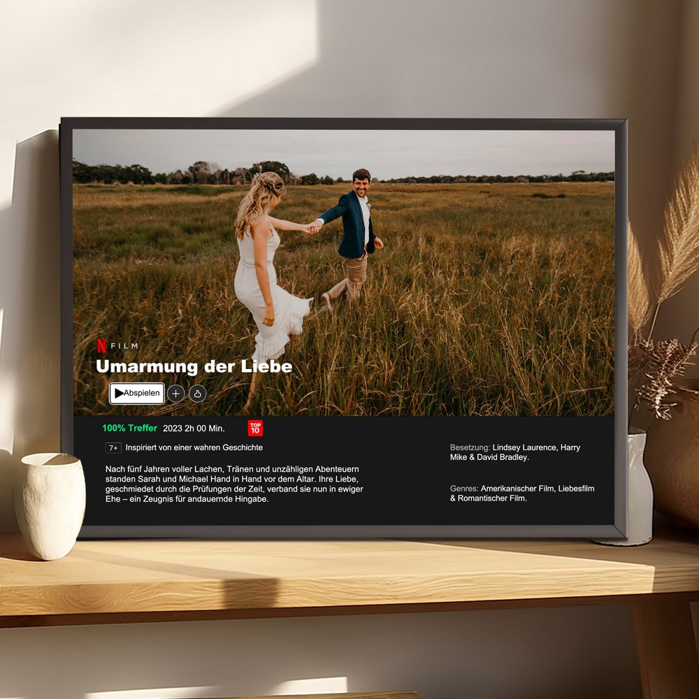 Personalisiertes Netflix-Filmposter für Paare, personalisiertes Fotoposter, anpassbare Filmpostervorlage, Wandkunstdekor für Schlafzimmer, Valentinstagsgeschenk, Jubiläumsgeschenk
