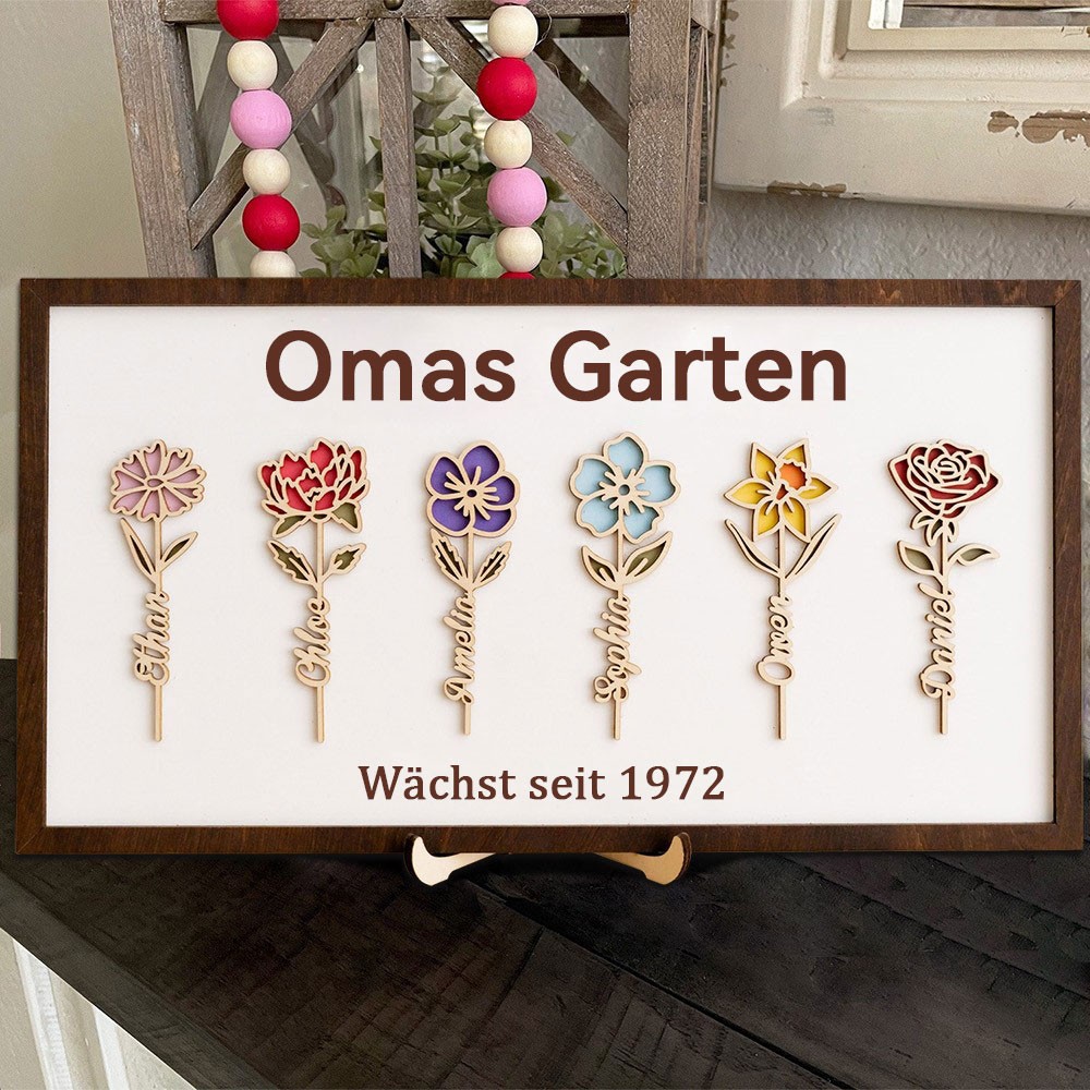 Personalisierter Blumenrahmen „Omas Garten“ – Geschenkidee für Oma, Mama und Muttertag