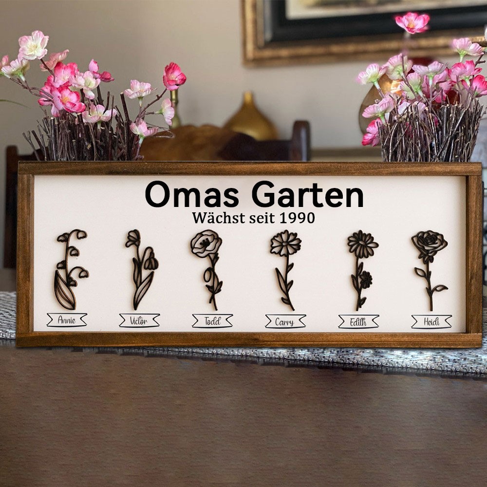 Omas Garten: Personalisierter Blumenrahmen für den Geburtsmonat – Geschenkideen für Oma und Mama – Individuelles Muttertagsgeschenk