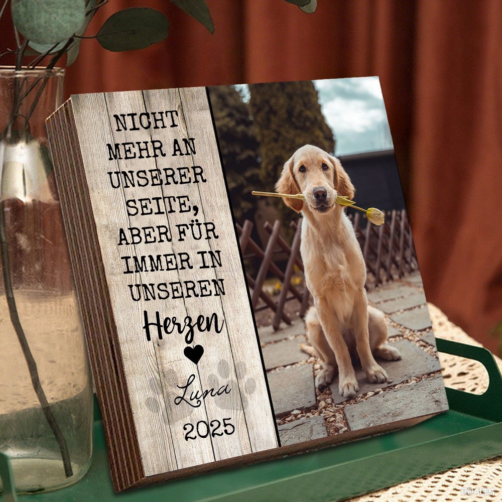 Personalisierter Gedenkblock aus Holz mit Foto – Einzigartiges Geschenk für Hundeliebhaber zum Gedenken an ein verstorbenes Haustier
