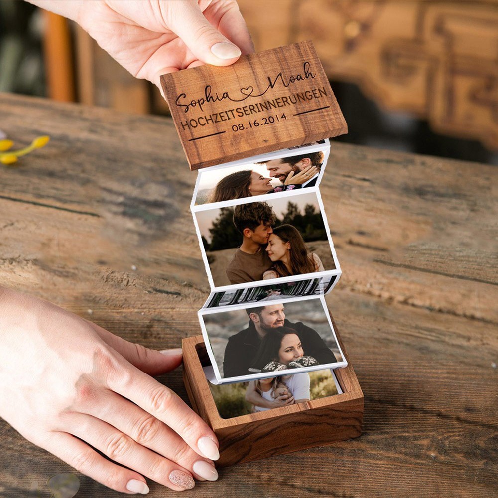 Personalisierte ausziehbare Fotobox aus Holz, Gedenkgeschenke für Paare, Geschenke zum Hochzeitstag, Valentinstagsgeschenk für Sie