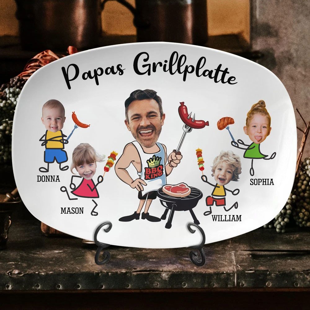 Personalisierter Papa-Grillteller mit Foto und Kindernamen, lustiges Geschenk für Papa, Küchengeschenk für Ehemann, Vatertagsgeschenk
