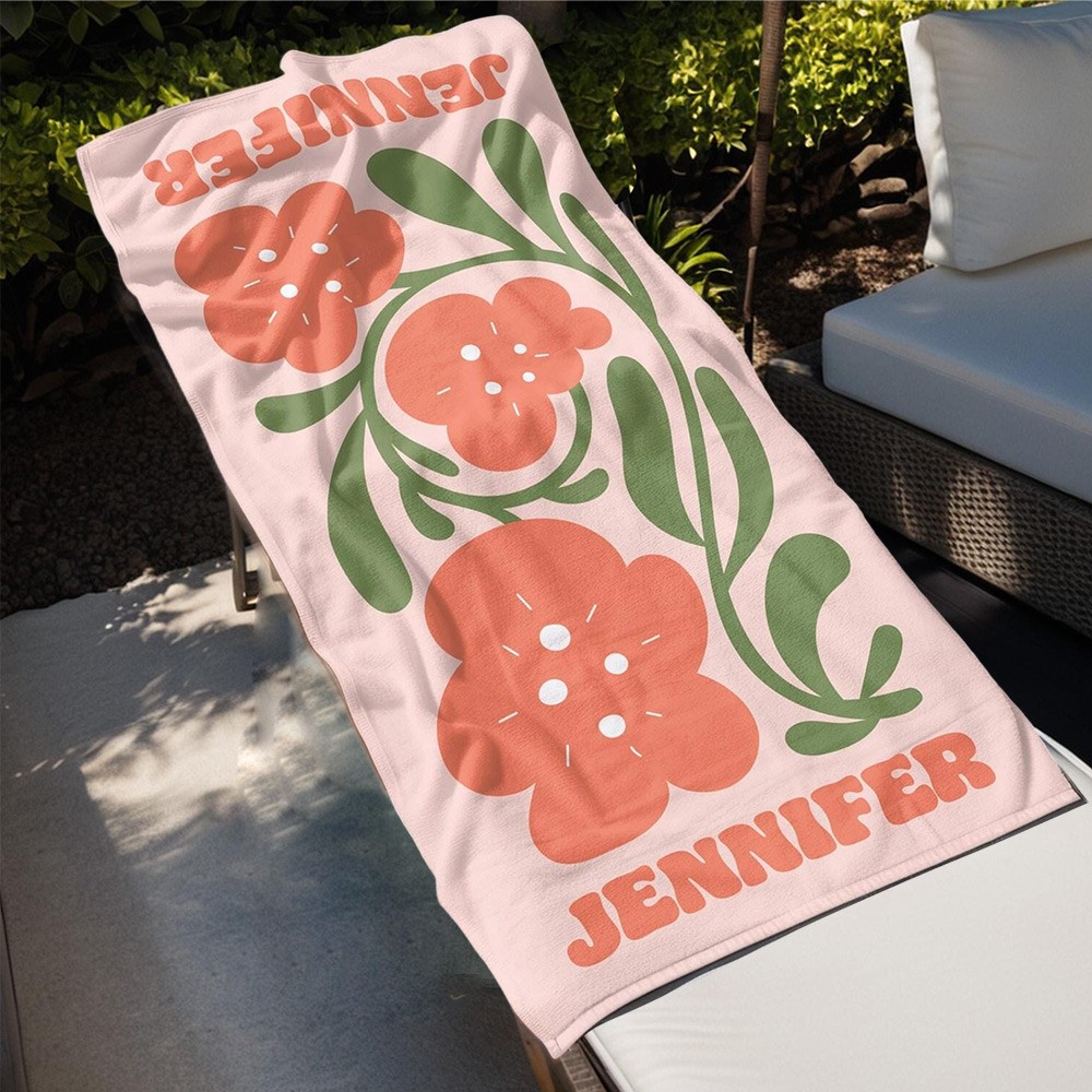 Personalisiertes, mehrfarbiges, florales, schnell trocknendes, übergroßes Strandtuch mit Namen, Sommerurlaub, Poolparty, Geschenk für Frauen, Schwimmliebhaber