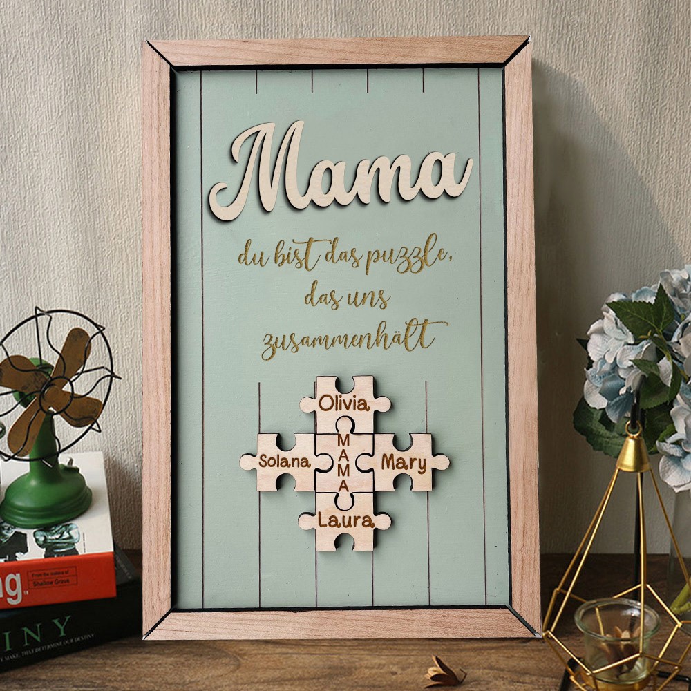 Personalisiertes Puzzleteil „Mama, du bist die Teile, die uns zusammenhalten“, Namensschild, Erinnerungsgeschenke für Mama, Oma, einzigartige Geschenkideen zum Muttertag