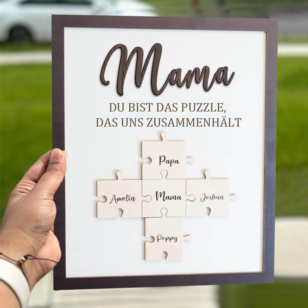 Personalisiertes Holzschild mit Familienpuzzleteil für Mama mit Kindernamen, einzigartiges Geburtstagsgeschenk für Mama, Oma, Muttertag, Geschenkideen, Schwangerschaftsgeschenk