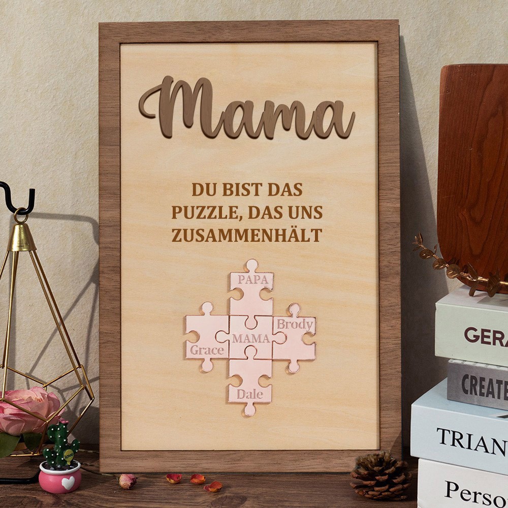 Benutzerdefinierte Mama Puzzleteile Holzschild mit Kindernamen, einzigartiges Familienandenken, Geschenk für Mama, Oma, Muttertagsgeschenke