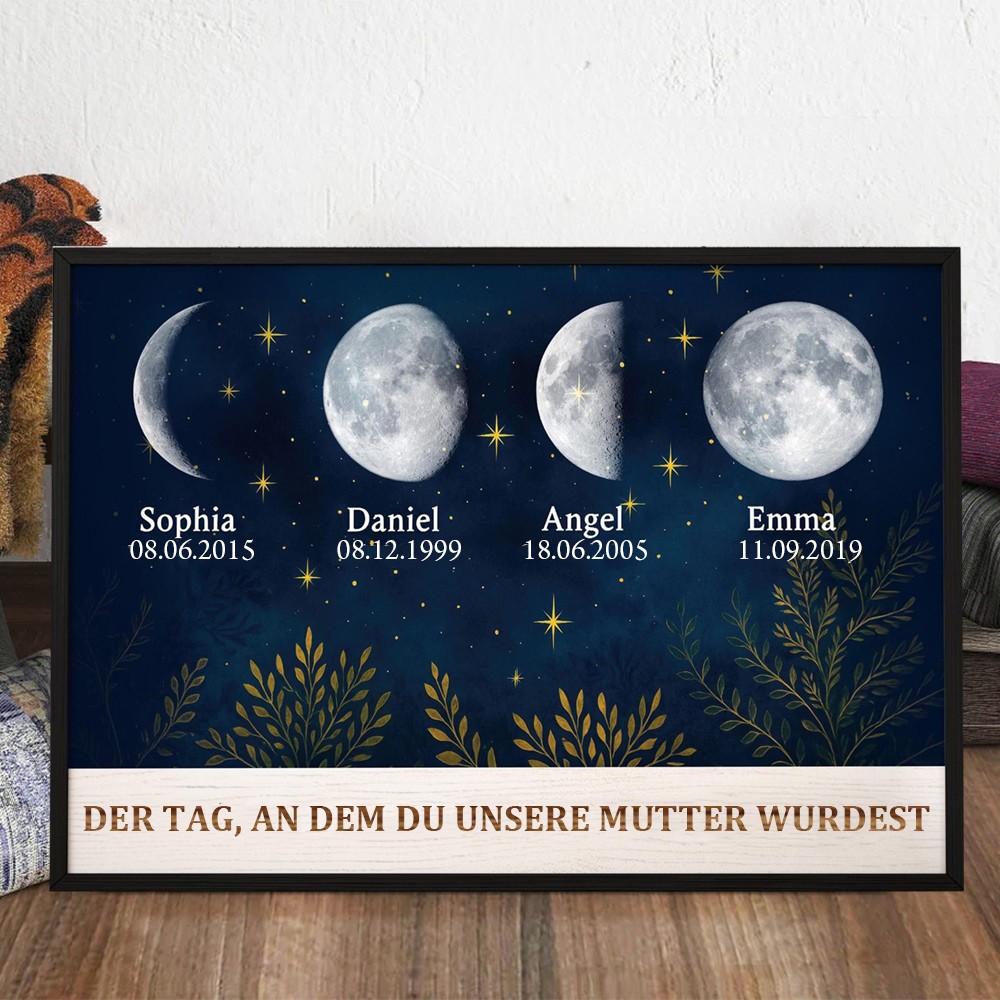 Sternenhimmel Mondphasenrahmen, Der Tag, an dem Du unsere Mama wurdest, Blätter und Sterne Nachthimmel, Muttertagsgeschenk, Mond und Sterne Familienschild Weihnachtsgeschenk
