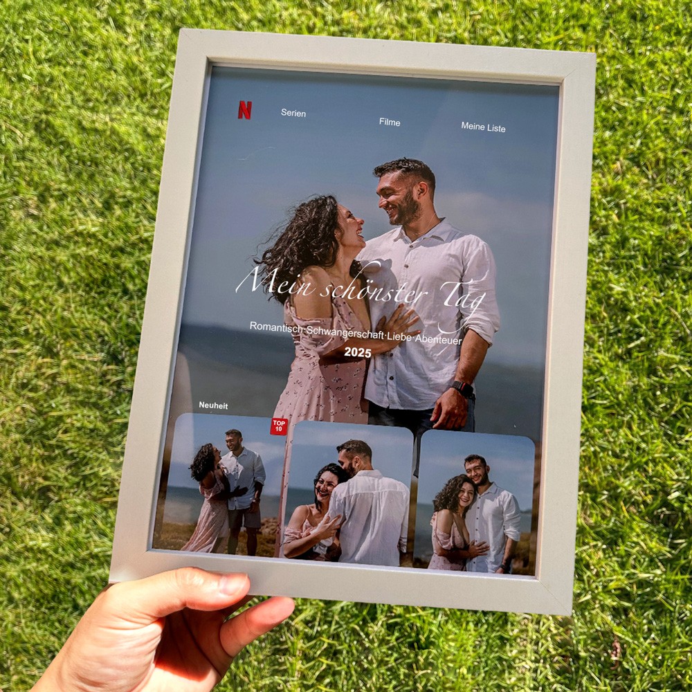 Personalisiertes Paar Fotokunst Poster, mit Holzrahmen, Andenken Geschenk für Wohndekoration, Einzigartiges Valentinstagsgeschenk Jahrestagsgeschenk für Sie