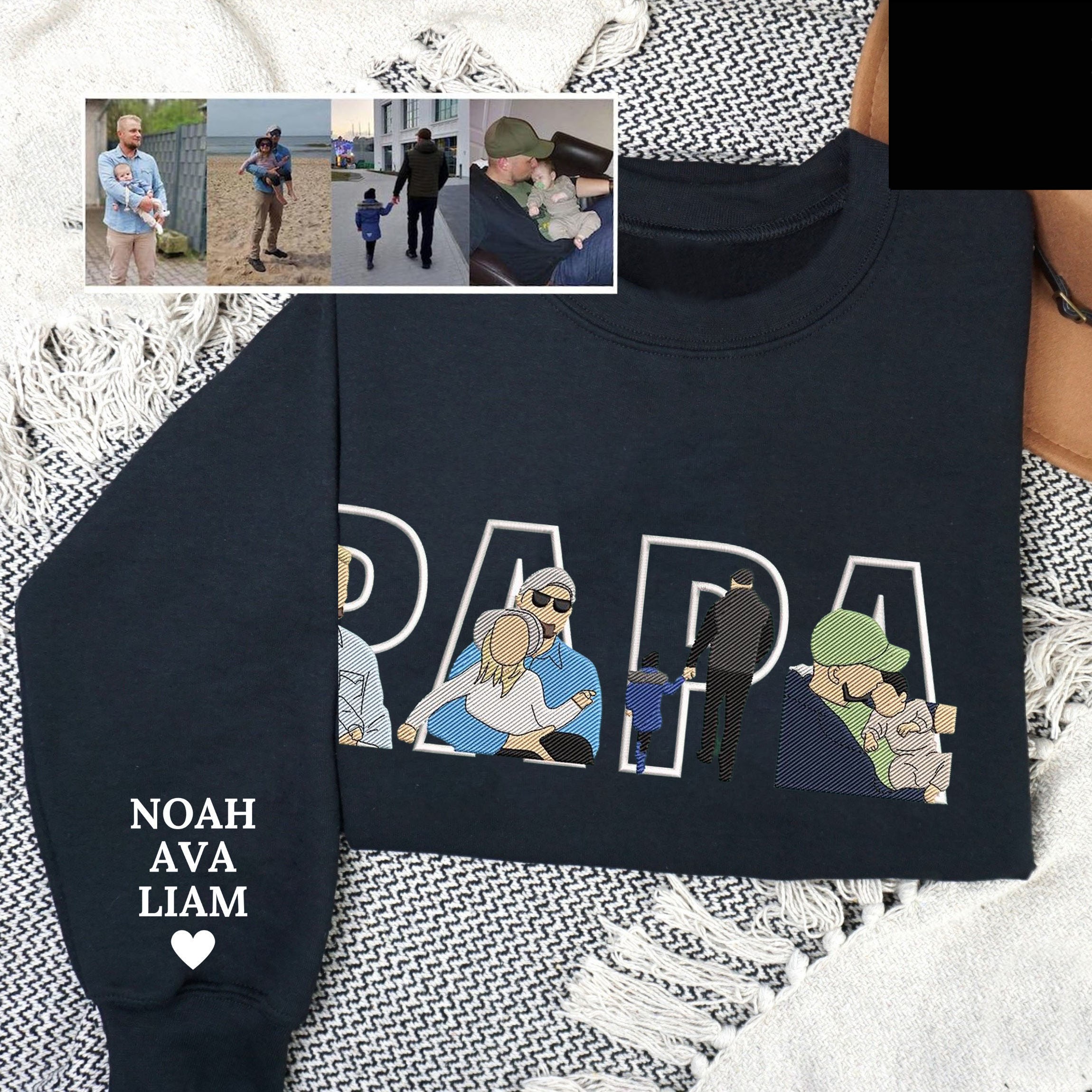 Papa Portrait Bestickter Hoodie, Personalisiertes PAPA Foto Stickerei Sweatshirt, Personalisierter Papa Hoodie, Gedenkshirt Geschenke für Papa