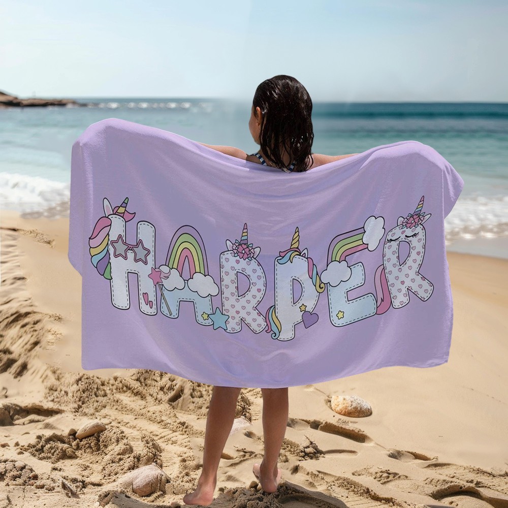 Personalisiertes Einhorn Strandtuch Geschenk Geburtstagsparty Gastgeschenk Kinder Pool Party Handtuch Abschlussgeschenk Kind Mädchen Strandtuch Mädchen Sommer Camp Handtuch
