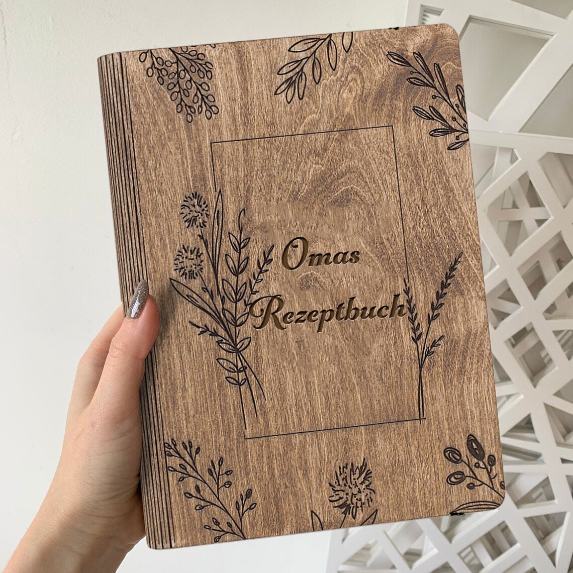 Personalisierbares Rezeptbuch für Oma – Leerer Holzkochbuch-Ordner – Weihnachtsgeschenke für Mama und Oma