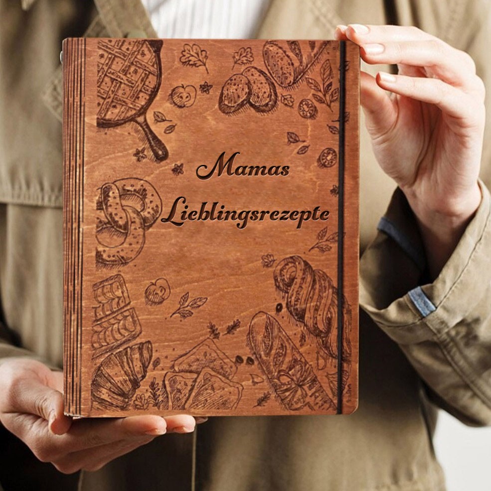 Personalisierbarer Holz-Rezeptbuch-Ordner für Mama – Individuelles Kochbuch-Notizbuch – Weihnachtsgeschenke für Mama und Oma